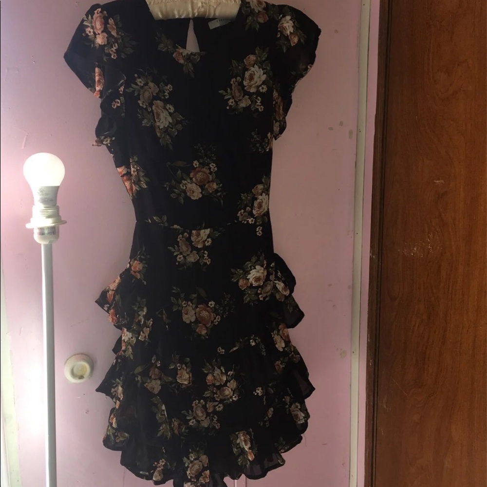Floral open back ruffle dress